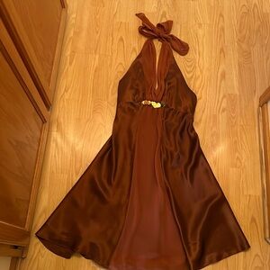 Beautiful Halter satin chiffon dress in cooper color wear once